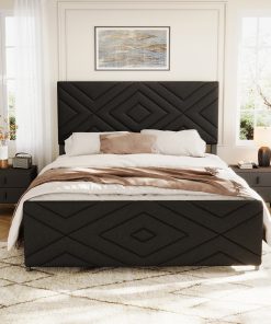 Full Size Boucle Bed Frame, Antique Black